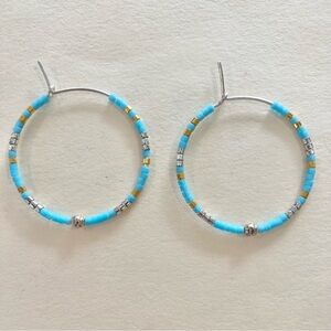 Beaded Floating Hoop Earrings- Silver